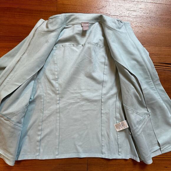 Chico's mint green faux suede full zip bomber jacket SIZE 8-10 - Picture 3 of 7